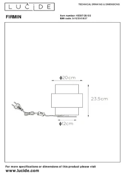 Lampe de table FIRMIN en verre avec 1xE27 - Or Mat / Laiton - Lucide