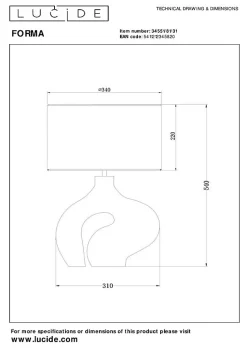 Lampe de table FORMA en céramique avec 1xE27 - Blanc - Lucide