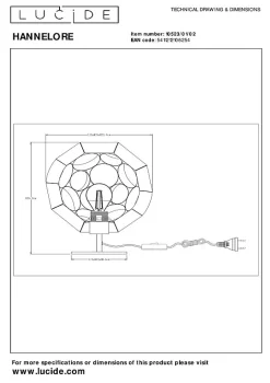 Lampe de table HANNELORE en métal avec 1xE27 - Or Mat / Laiton - Lucide