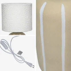 Lampe de table intérieur céramique greige. abat-jour bouclette H 41cm - Roxane