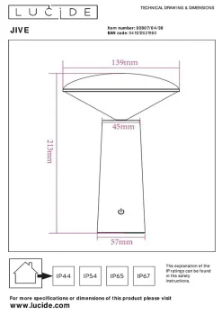 Lampe de table JIVE en abs avec LED intégré - Noir - Lucide