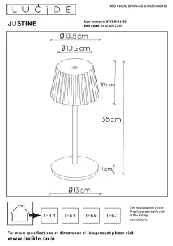 Lampe de table JUSTINE en pvc avec LED intégré - Crème - Lucide