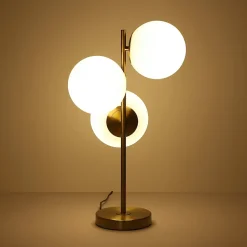 Lampe de Table KAVALA avec Trois Boules de Cristal Blanc 15cm, Structure en Métal Doré 3E27 Design Élégant et Fonction