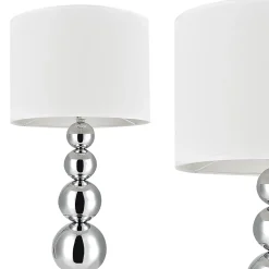 Lampe De Table Lampe De Chevet E14 Métal Textile Hauteur 43 Cm Blanc Et Chrome lux.pro