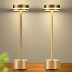 Lampe de table led nettlife sans fil, à piles, à intensité variable, rechargeable par usb-c, tactile, dorée, (dorée, lot de 2)