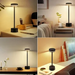 Lampe de table led nettlife à piles, sans fil, à intensité variable, rechargeable par usb-c, tactile, dorée, (noir, lot de 2)