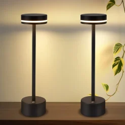Lampe de table led nettlife à piles, sans fil, à intensité variable, rechargeable par usb-c, tactile, dorée, (noir, lot de 2)