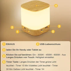 Lampe de table led nettlife avec 3 températures de couleur, lampe de chevet, batterie 3600 mah, usb