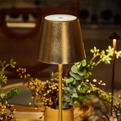 Lampe de table LED Poldina Pro Gold Leaf, rechargeable et dimmable avec une autonomie allant jusqu'à 12 heures