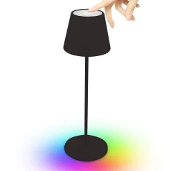 Lampe de table LED rechargeable, variateur tactile, blanc + RGB, IP54. Noir