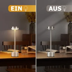Lampe de table led sans fil nettlife, à piles, à intensité variable, rechargeable par usb-c, tactile, dorée (argent, lot de 2)