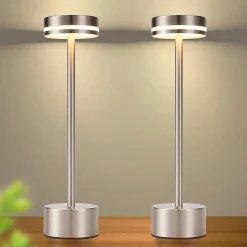 Lampe de table led sans fil nettlife, à piles, à intensité variable, rechargeable par usb-c, tactile, dorée (argent, lot de 2)