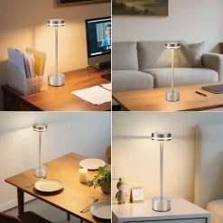 Lampe de table led sans fil nettlife, à piles, à intensité variable, rechargeable par usb-c, tactile, dorée (argent, lot de 2)