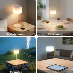 Lampe de table LED sans fil NETTLIFE. Intensité variable de 3000K à 6500K, rechargeable par USB-C. À piles, hauteur réglable.