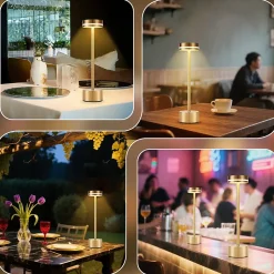 Lampe de table led sans fil meoaow, rechargeable par usb-c, à intensité variable, tactile, dorée, la salle à manger