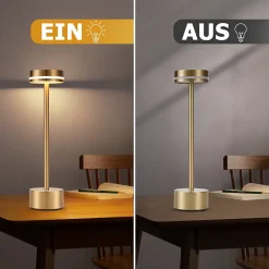 Lampe de table led sans fil meoaow, rechargeable par usb-c, à intensité variable, tactile, dorée, la salle à manger