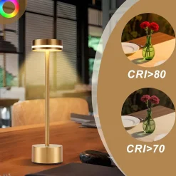 Lampe de table led sans fil meoaow, rechargeable par usb-c, à intensité variable, tactile, dorée, la salle à manger