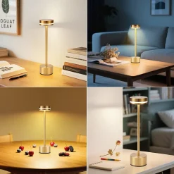 Lampe de table led sans fil meoaow, rechargeable par usb-c, à intensité variable, tactile, dorée, la salle à manger