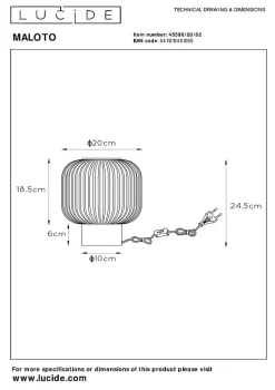 Lampe de table MALOTO en verre avec 1xE27 - Ambre - Lucide