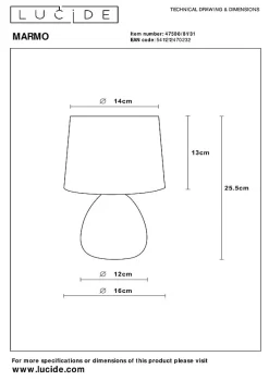 Lampe de table MARMO en céramique avec 1xE14 - Blanc - Lucide