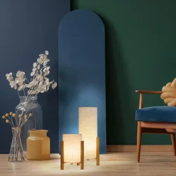 Lampe de table MATILDA 32cm bois tissu style naturel douille E27 classique salon bureau entrée