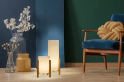 Lampe de table MATILDA 32cm bois tissu style naturel douille E27 classique salon bureau entrée