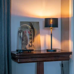 Lampe de table moderne abat-jour en tissu noir avec or - VT 1