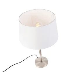 Lampe de table moderne en acier avec abat-jour blanc 32 cm - Simplo