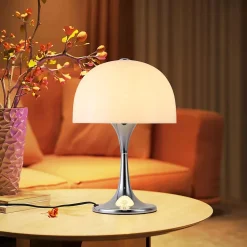 Lampe de table moderne MEDUSA avec 3 lumières, abatjour et base chromée, idéale pour chambre, salon et bureau G93