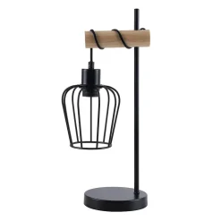 Lampe de table NETTLIFE salon lampe de table en bois vintage : lampe de chevet noire au en métal douille E27 sans ampoule