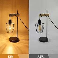 Lampe de table NETTLIFE salon lampe de table en bois vintage : lampe de chevet noire au en métal douille E27 sans ampoule