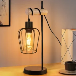 Lampe de table NETTLIFE salon lampe de table en bois vintage : lampe de chevet noire au en métal douille E27 sans ampoule