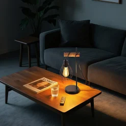 Lampe de table nettlife salon lampe de table vintage bois: noir lampe de chevet 1 lumière au design métal douille e27 sans ampoule