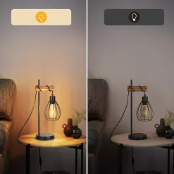 Lampe de table nettlife salon lampe de table vintage bois: noir lampe de chevet 1 lumière au design métal douille e27 sans ampoule