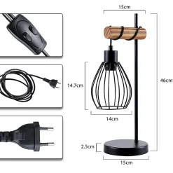 Lampe de table nettlife salon lampe de table vintage bois: noir lampe de chevet 1 lumière au design métal douille e27 sans ampoule