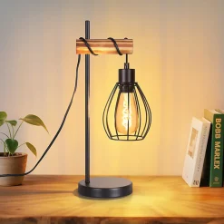 Lampe de table nettlife salon lampe de table vintage bois: noir lampe de chevet 1 lumière au design métal douille e27 sans ampoule
