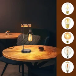 Lampe de table nettlife salon lampe de table vintage bois: noir lampe de chevet 1 lumière au design métal douille e27 sans ampoule