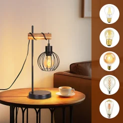 Lampe de table nettlife vintage salon lampe de chevet e27 : lampe de table rétro 1 lumière au design métal noir - sans ampoule