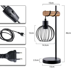 Lampe de table nettlife vintage salon lampe de chevet e27 : lampe de table rétro 1 lumière au design métal noir - sans ampoule