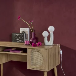 Lampe de table organique céramique beige et verre blanc H 31cm - Deva