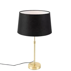 Lampe de table or/laiton avec abat-jour en lin noir 35 cm - Parte