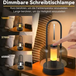 Lampe de table portable à led nettlife, lampe de chevet sans fil, intensité variable 1800 k-6500 k, rechargeable par usb-c noire