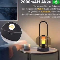 Lampe de table portable à led nettlife, lampe de chevet sans fil, intensité variable 1800 k-6500 k, rechargeable par usb-c noire