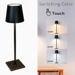 Lampe de Table Rechargeable Portable LED CCT 3000K4000K6000K en Aluminium, IP44, 15W, Tactile avec Intensité Réglable