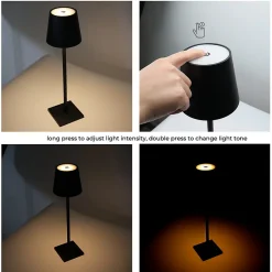 Lampe de Table Rechargeable Portable LED CCT 3000K4000K6000K en Aluminium, IP44, 15W, Tactile avec Intensité Réglable