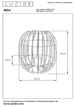 Lampe de table REDA en métal avec 1xE27 - Noir - Lucide
