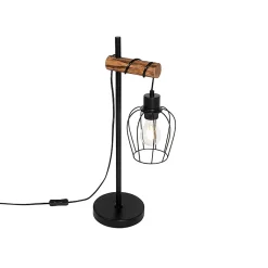 Lampe de table rustique noire avec bois - Stronk