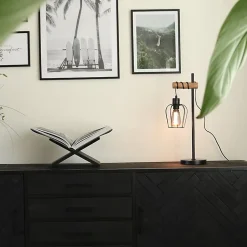 Lampe de table rustique noire avec bois - Stronk