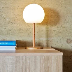 Lampe de table sans fil LED intégrée dimmable 1.2 W Luny Lumisky bois blanc mat l.18 x H. 28 x P.18 x Ø 18 cm