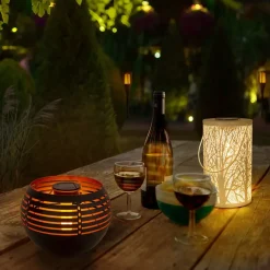 Lampe de table solaire décorative à LED, hauteur 16 cm, pour l'extérieur, en métal noir et en plastique